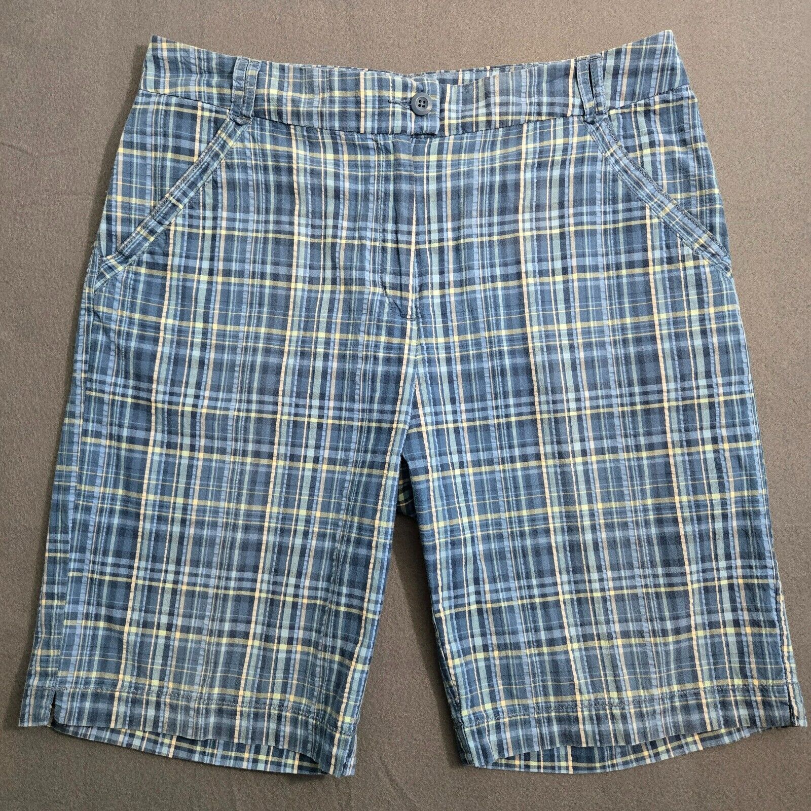 Woolrich Women 12 Bluestone Plaid Lightweight Casual Pockets Chino Bermuda Short